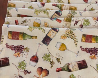 Wine Theme Cloth Cocktail Napkins, Cotton Napkins, Set of 6