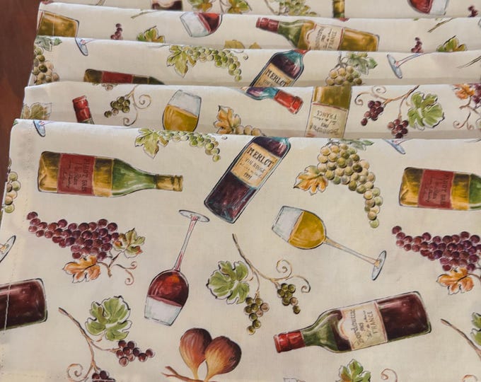 Wine Theme Cloth Cocktail Napkins, Cotton Napkins, Set of 6