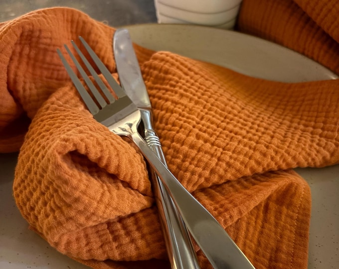 Terracotta Cloth Dinner Napkins, Burnt Orange Double Gauze, Set of 4