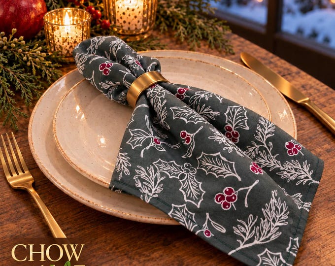 Christmas Cotton Napkins, Set of 4, 18 Inch Holiday Table Decor