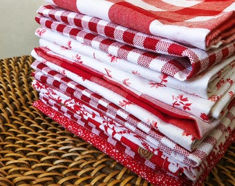 Lunchbox Napkins, Set of 10, RED, Cotton Fabrics, Bright Colors
