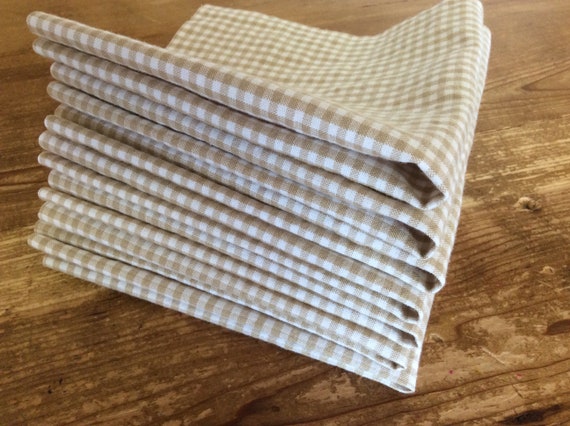 Tan and White Gingham Cloth Napkins - Set of 4, GREAT for Holiday Dinners, Weddings, Parties and Everyday Meals