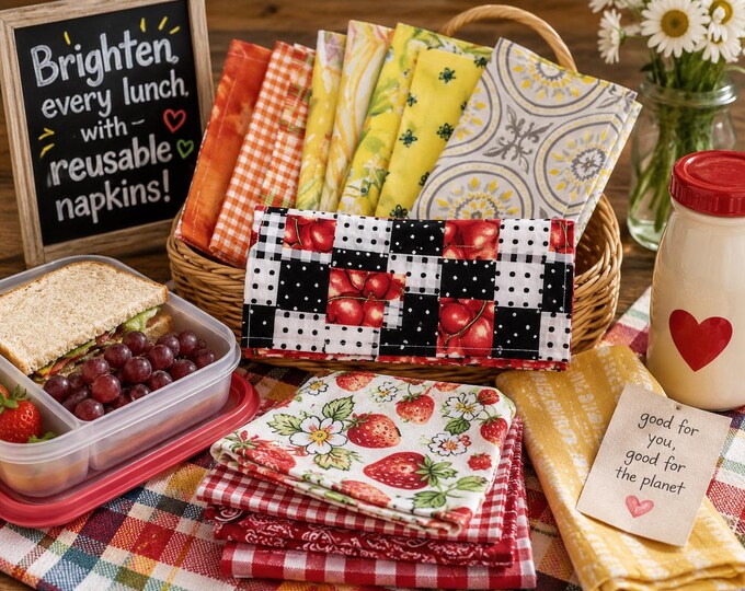 Cotton Lunchbox Napkins - Set of 10, 10-inch, Assorted Colors