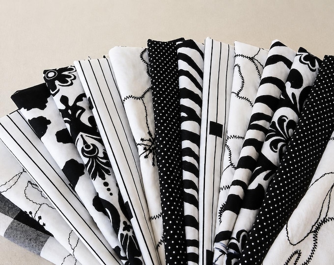 Black and White Cloth Cocktail Napkins, Cotton, Set of 8, Two Size Options
