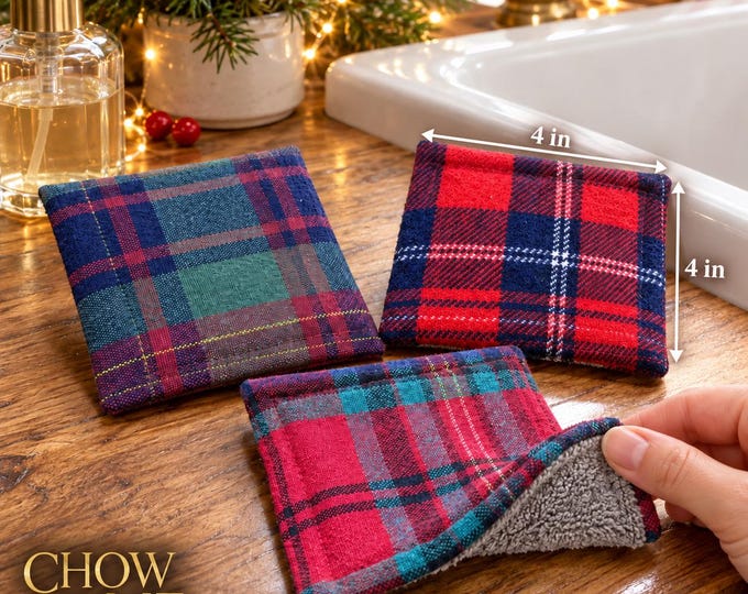 Reusable Kitchen Sponges - Christmas Plaids, Eco-Friendly Set of 3