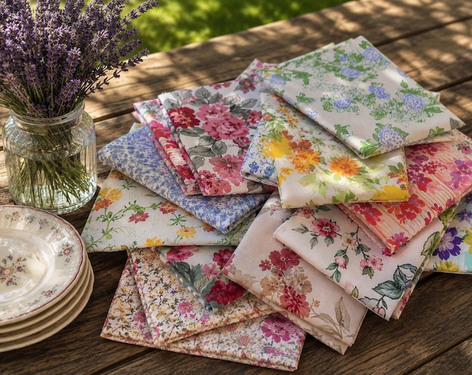 Set of 6 Assorted Floral Cotton Napkins | Cottage Chic Table Decor