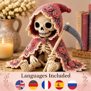 Crochet Grim Reaper Pattern, Floral Skeleton Doll PDF, Step by Step Real Time Photos