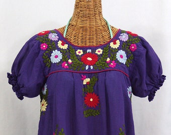 Embroidered Boho Blouse Hand Embroidered: "La Mariposa" Purple with Multi-Color Embroidery ~ Size SMALL