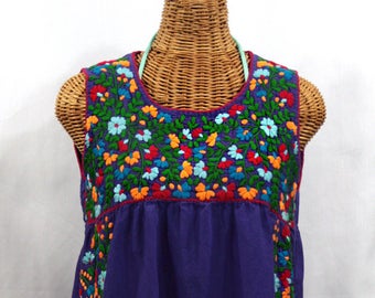 Hand Embroidered Tank Top Sleeveless Embroidered Blouse: "La Sirena" in Purple ~ Size MEDIUM