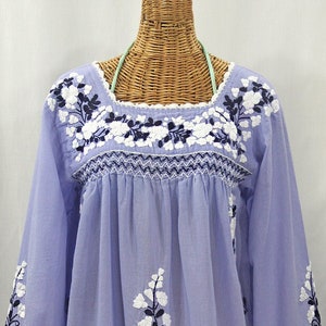 Haut Bohème Femme En Lin Bleu Marine - Manches Longues Brodé - Taille 8 - Style Peasant Top