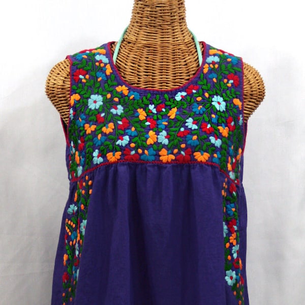 Hand Embroidered Tank Top Sleeveless Embroidered Blouse: "La Sirena" in Purple ~ Size MEDIUM