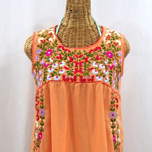 Embroidered Tank Top Blouse Sleeveless Hand Embroidered: "La Sirena" in Orange Cream with Multi-color Mix Embroidery ~ Size SMALL