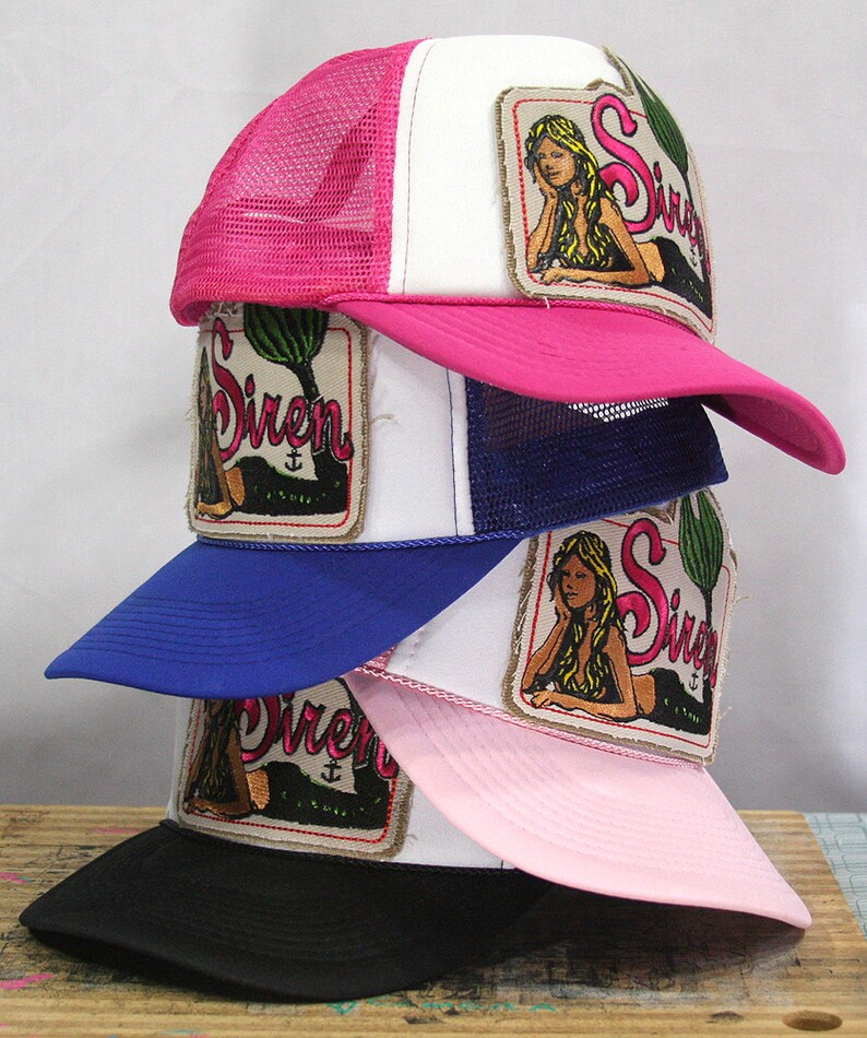 Mermaid Siren Truckers Hat Cap Embroidered Patch Mermaid Logo Etsy