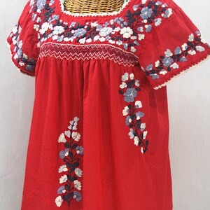 Embroidered Peasant Blouse: La Marina Corta in Red with Grey Mix Embroidery Size MEDIUM image 3