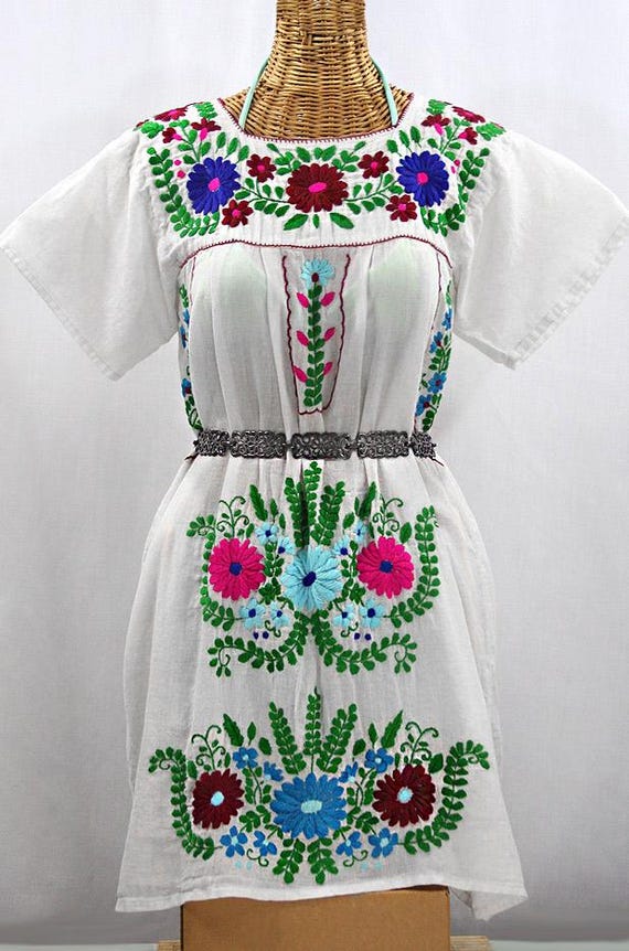 green emerald velvet dress Vintage 1960s White Gauze Peasant Dress Betty Paige Tapestry Ribbon Tr –  Palm Beach Vintage main image 1