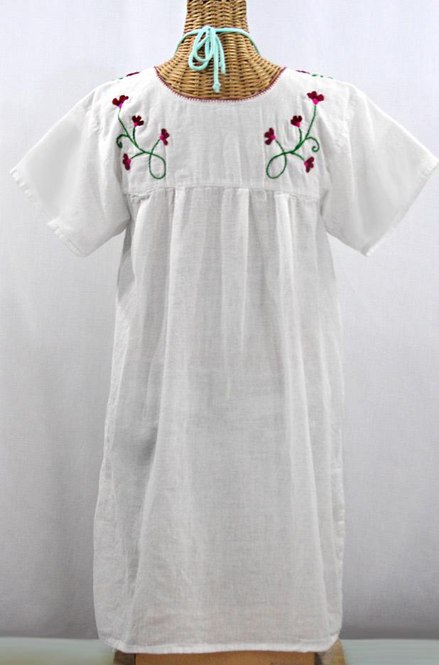 Embroidered Peasant Dress Hand Embroidered Mini Dress or Tunic: La Poblana White with Multi Embroidery ~ Size Medium