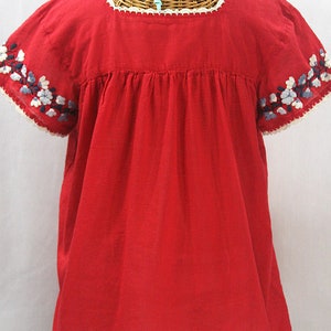 Embroidered Peasant Blouse: La Marina Corta in Red with Grey Mix Embroidery Size MEDIUM image 4