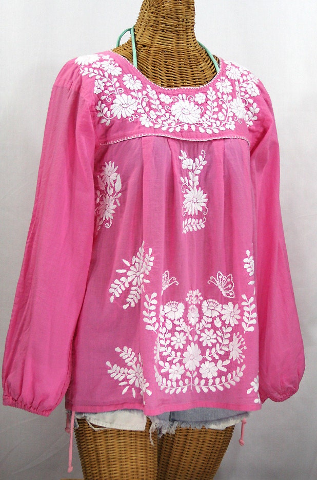 Long Sleeve Mexican Style Peasant Blouse Top Hand Embroidered: - Etsy