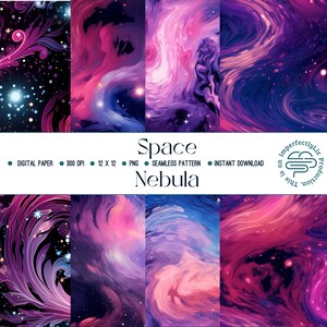 Colorful Nebulas | Watercolor Digital Paper Pack | 12x12 Seamless Backgrounds | High-Resolution PNG | Printable Scrapbook Paper