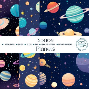 Space | Watercolor Digital Paper Pack | 12x12 Seamless Backgrounds | High-Resolution PNG | Printable Scrapbook Paper