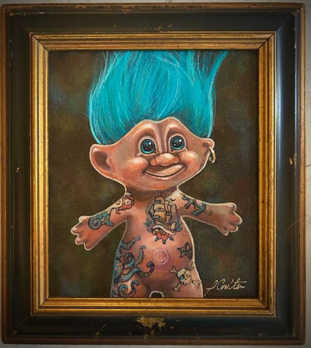 Rock-n-troll, Teal Haired Troll Doll Portrait Painting - Etsy