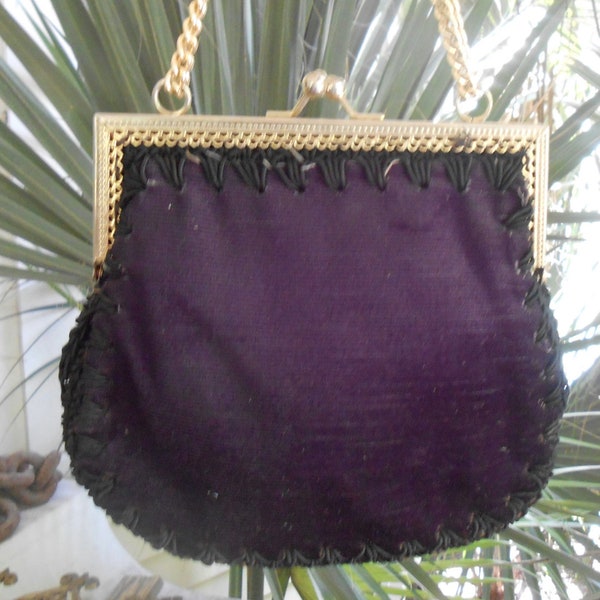 Vintage Italian Fabric Purse Black Velvet Corduroy Velour Handbag Gold Clasp Handle Formal Eveing Bag Made in Italy 1960s Fashion Bag