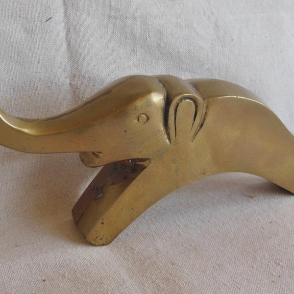 Vintage Brass Elephant Modern Art Animal Statue Elephant Sculpture Figurine Shelf Sitter Knick Knack Running Streamlined Mod MCM Mod Figure