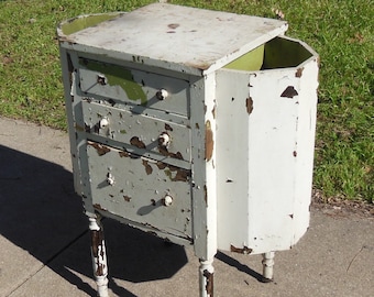 Antique Martha Washington Cabinet Wooden Cabinet with Drawers Chippy Paint Shabby Chic Cabinet Repurpose Upcycle Modern Farmhouse Cottage