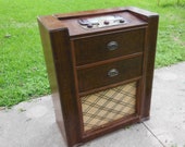 Antique Wood Radio Cabinet Zenith Art Deco Console Floor Tube Radio Standing Wooden Case FM Radio Collectible Audio Cabinet Bakelite Brass