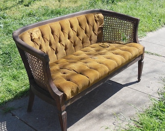 Vintage Settee in Need of Restoration Tufted Caned Loveseat Couch