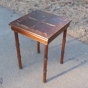 Vintage Leather Top Wood Side Table