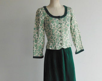 Vintage Salzburger Trachten Green Velvet Brocade Skirt Set