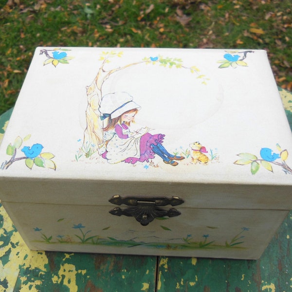 Vintage Holly Hobbie Style Jewelry Box Music Box 1970s Teen Tween Musical Jewel Treasure Box