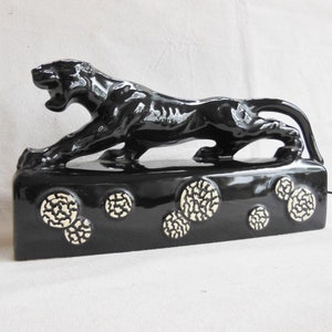 Vintage Howard Kron Black Panther TV Console Light Mid Century Modern Stalking Black Cat Television Lamp Lighting Crouching Panther Figurine