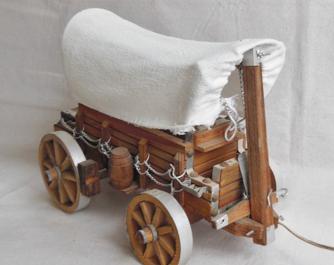 Vintage Conestoga Covered Wagon Chuckwagon Lamp Wood and Metal Lighting