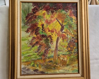 Original Art 22x26 Painting Tree in Fall Autumn Colors