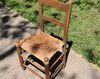 Antique Wood Cowhide Rawhide Ladder Back Chair Western Minimalist