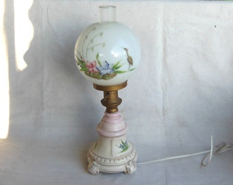 Victorian Hand Painted Hurricane Lamp Rewired