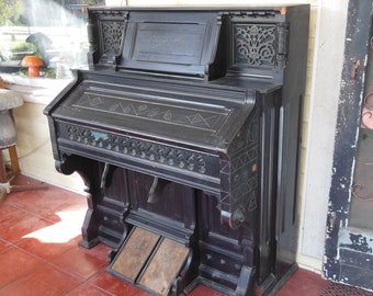 Antique 1800 Organ Wood Carved Victorian Era Eastlake Pattern Pump Organ Church Organ Repurpose Upcycle Organ Salvage 19th Century Furniture