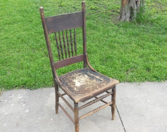 Antique Pressback Spindleback Chair Dining Kitchen Side Chair Farmhouse Cottage Country Style