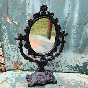 Black Cast Iron Tabletop Mirror Free Standing Vanity Mirror