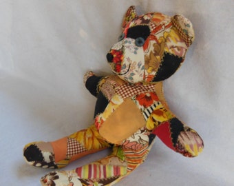 Antique Crazy Quilt Handmade Teddy Bear