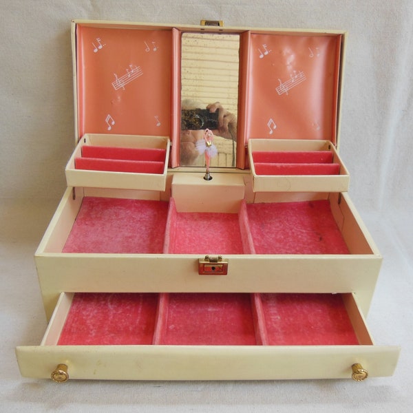 Vintage Jewelry Box Non Working Music Box Ballerina Pink Velvet Lady Buxton Large Jewelry Chest Girls Young Women Jewelry Storage