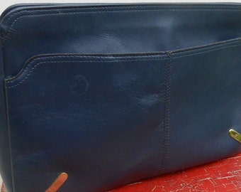 Vintage Leather Navy Blue Clutch Purse