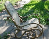 Vintage Bentwood Rocker Thonet Style 1970s Boho Bohemian Hippie Style Furniture Wood Cane Seat Rocking Chair Caned Chair Modern Mod Style