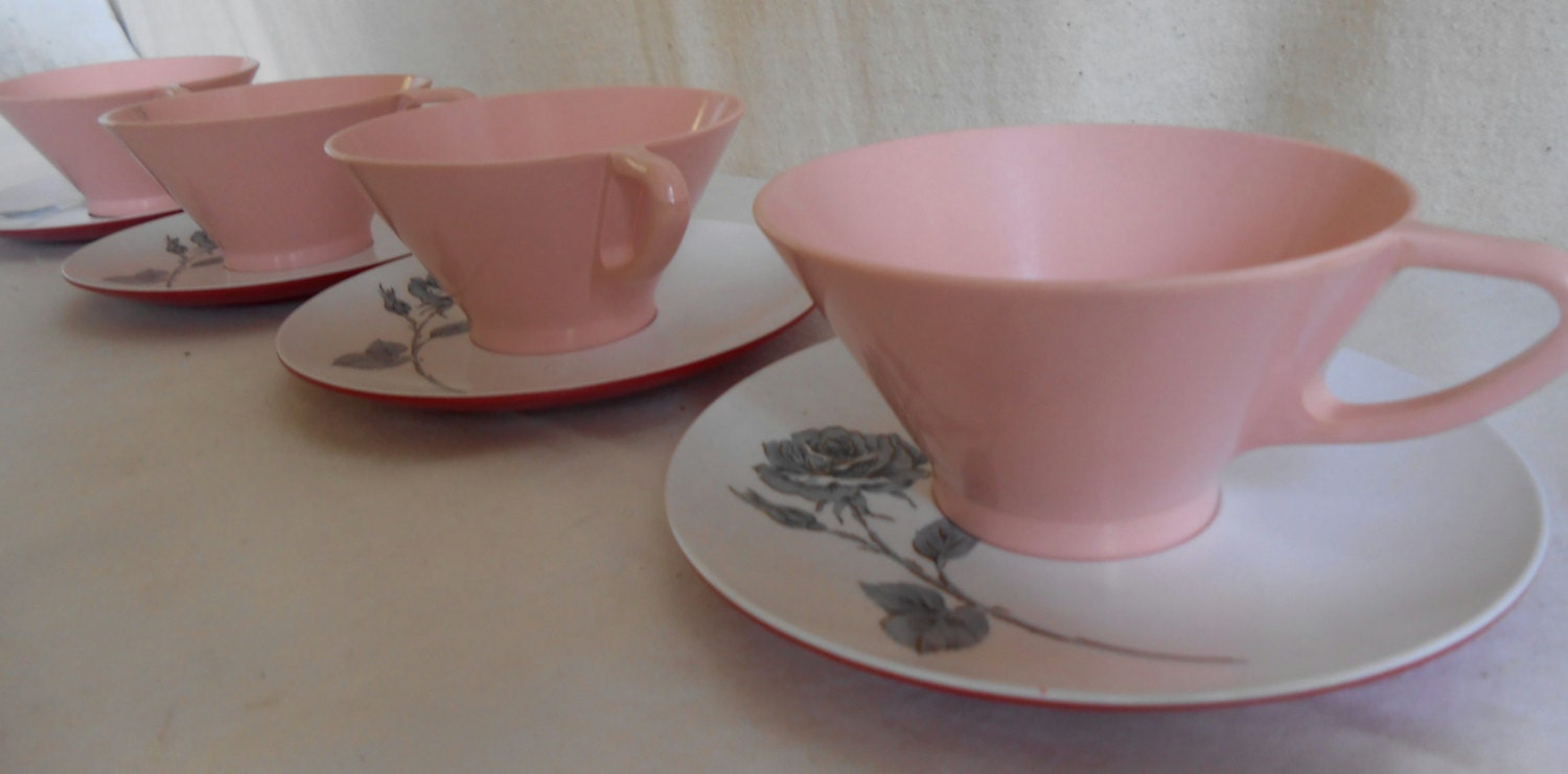 Vintage Cup Saucer Set of 4 Mid Century Modern Melamine Etsy