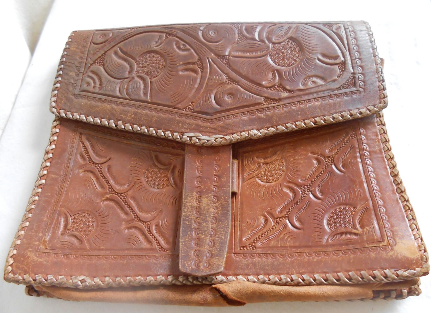 Vintage Hand Tooled Leather Purse Clutch Made in Guatalama - Etsy