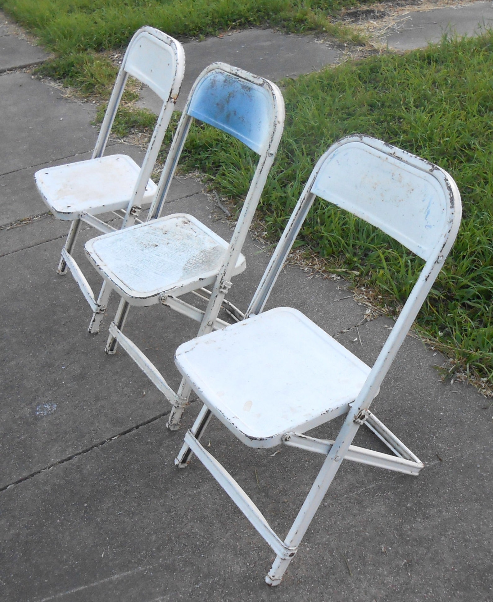 Vintage Metal Childs Folding Chairs Set of Three Fold up Flat Indoor