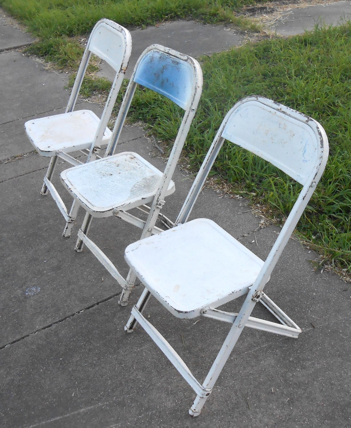 Vintage Metal Childs Folding Chairs Set of Three Fold up