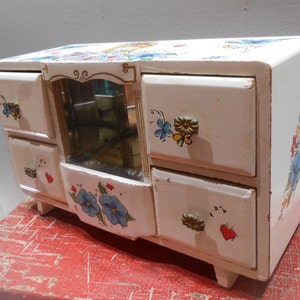 Vintage Hand Painted Jewelry Box 1960s Big Eye Girl Teen Tween Jewel Storage Teenager Bedroom Vanity Decor Wood Wooden Chest Floral Flowers image 10